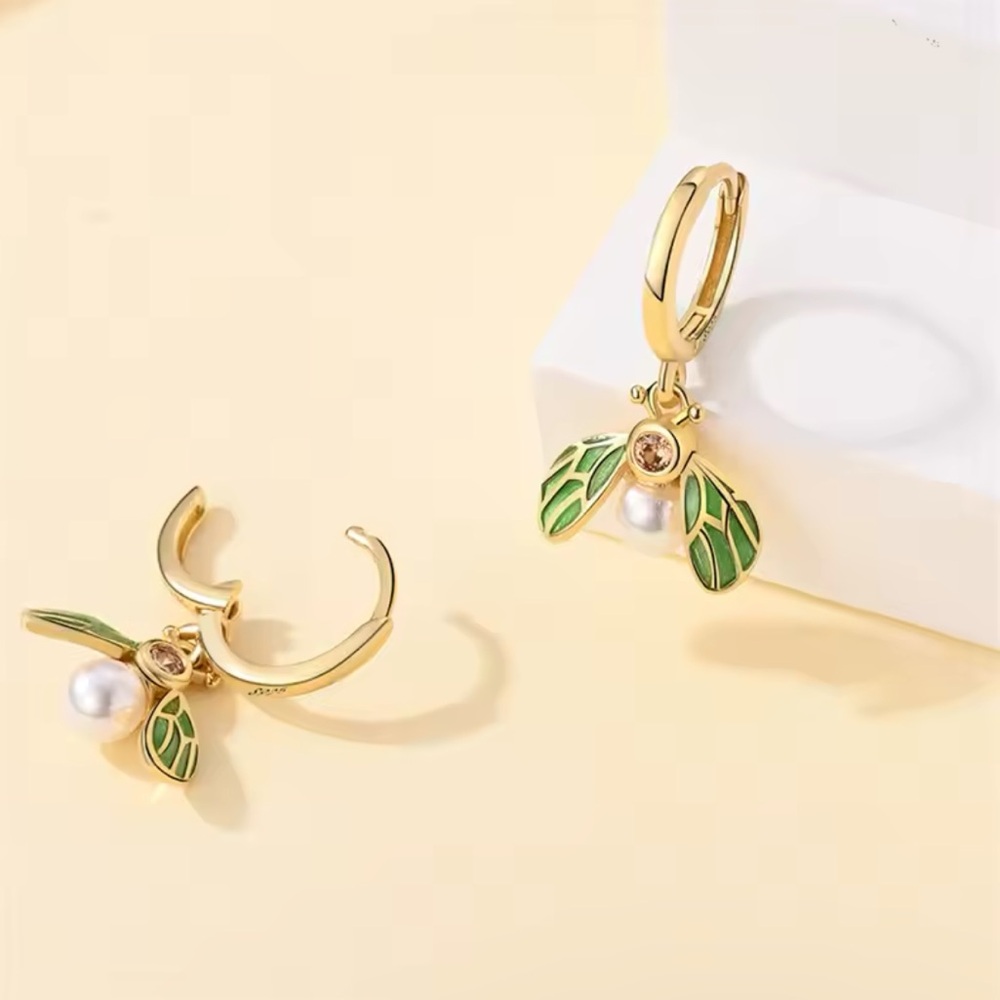 Alessia - 925 Sterling Silver Gold Insect Earrings